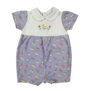 Small Steps 6-9 Months Vintage 90s Purple Tulip Floral Peter Pan  Bubble Romper